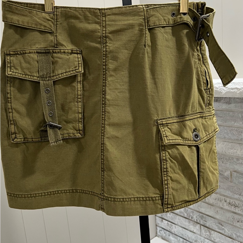 Free People Erika Utility Cargo Olive Green Canteen Belted Mini Skirt 6